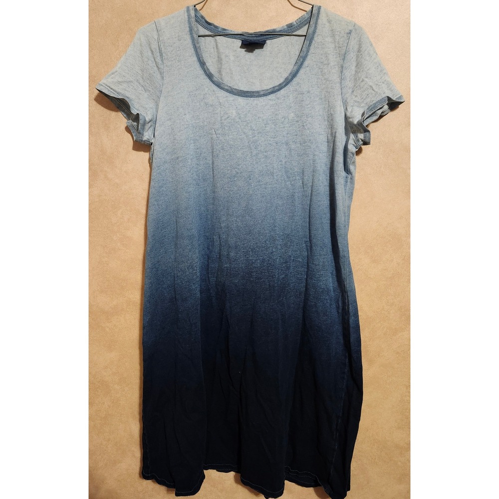 Pure Jill Indigo Ombre Dip Dye Cotton T-Shirt Dress Blue XS Short Sleeve Scoop